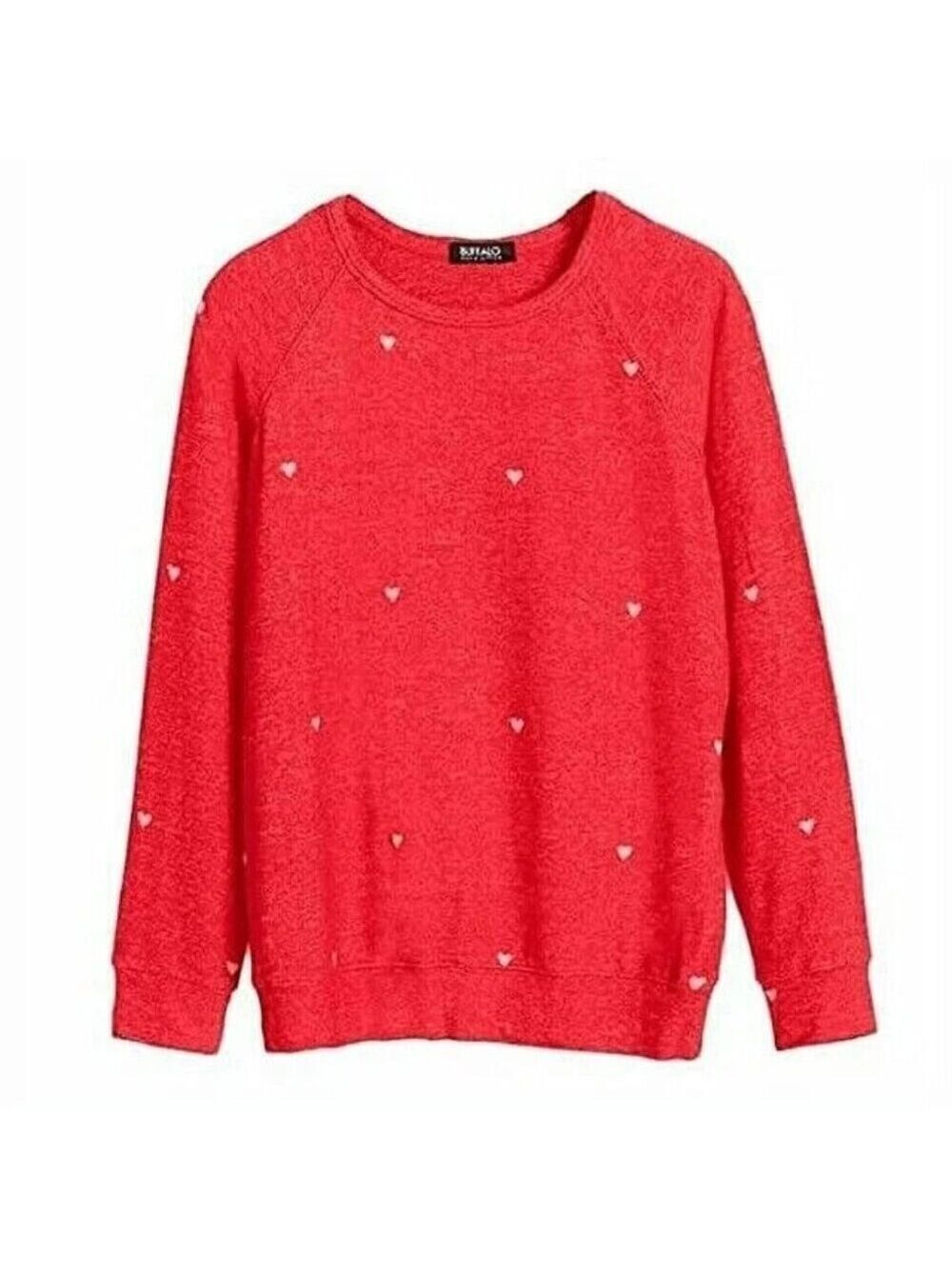 Buffalo Jeans Womens Cozy Red Printed Sweater with Hearts Size S